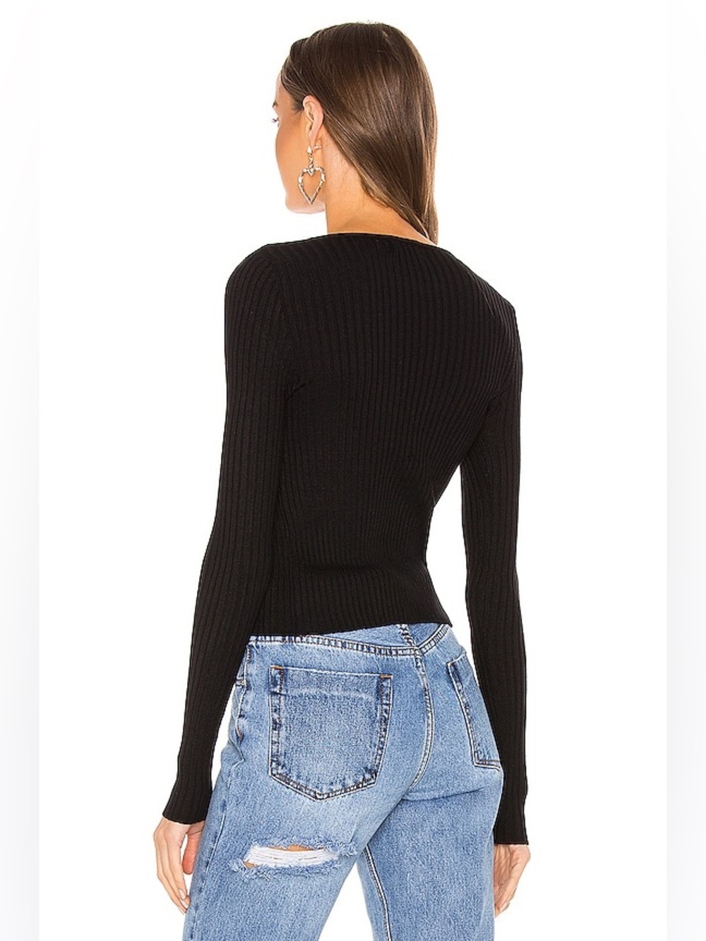 superdown Black Ribbed Long-Sleeve Crop Top with Front Cutout - Picture 4 of 6